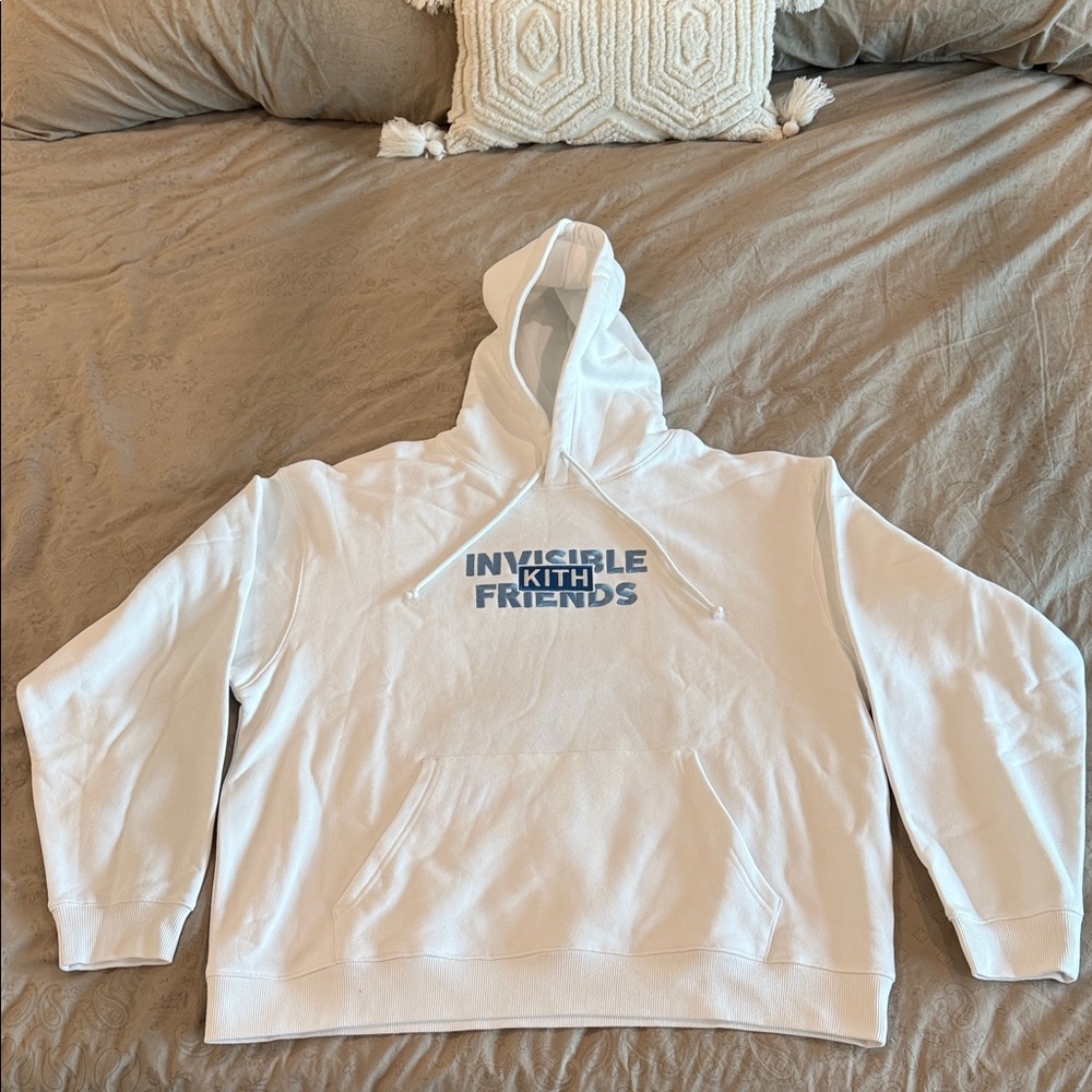 Kith Invisible Friends White Hoodie with Blue Graphic